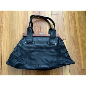 Kenneth Cole Black Leather Kiss Clasp Tote